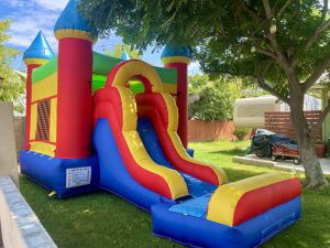 Large Castle Themed Kids Inflatable Jumper with Slide - Multi-Color