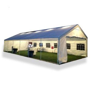 Interior View of White Tent with Artificial Grass Floor and Accessories